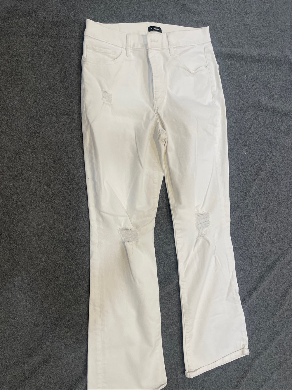 Express White Distressed Straight Jeans
